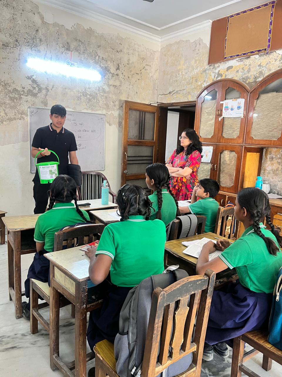 Talking to children about battery recycling at Udaan